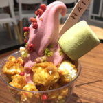 Hail's Berry Pom Pom soft serve topped with popcorns and pink peppercorn seeds makes a splash of colour of flavour in a mouthful.