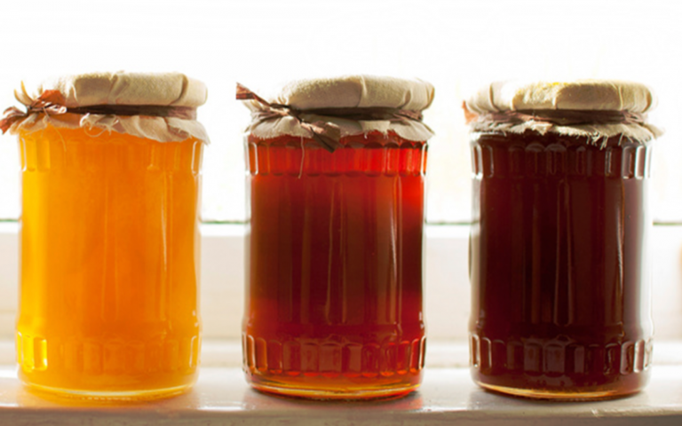 From left: Wildflower honey, Sidr honey and Sumar honey are harvested by expert beekeepers who have kept their tradition of gathering honey since the Prohphet's (s.a.w.s) time. Each type of honey has a varying viscosity, texture, taste and therefore price to it. Photo: Alfa